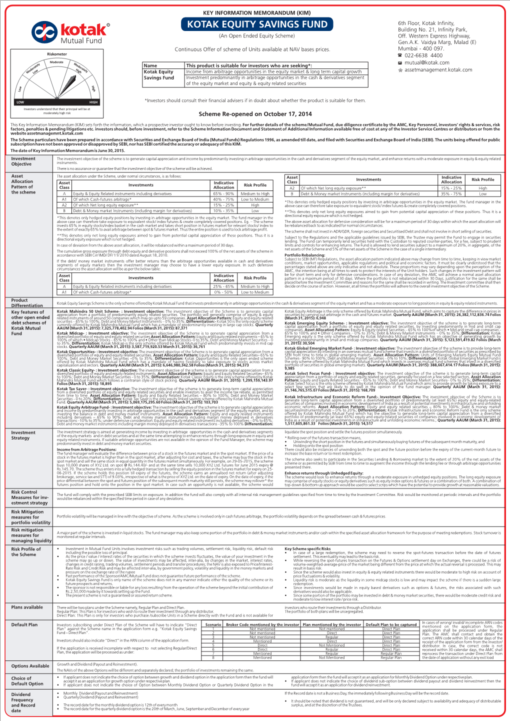 KOTAK EQUITY SAVINGS FUND Building No