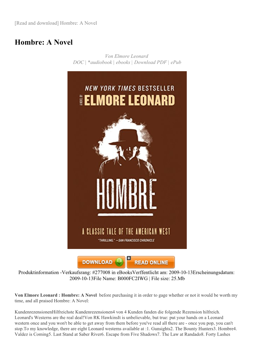 Hombre: a Novel