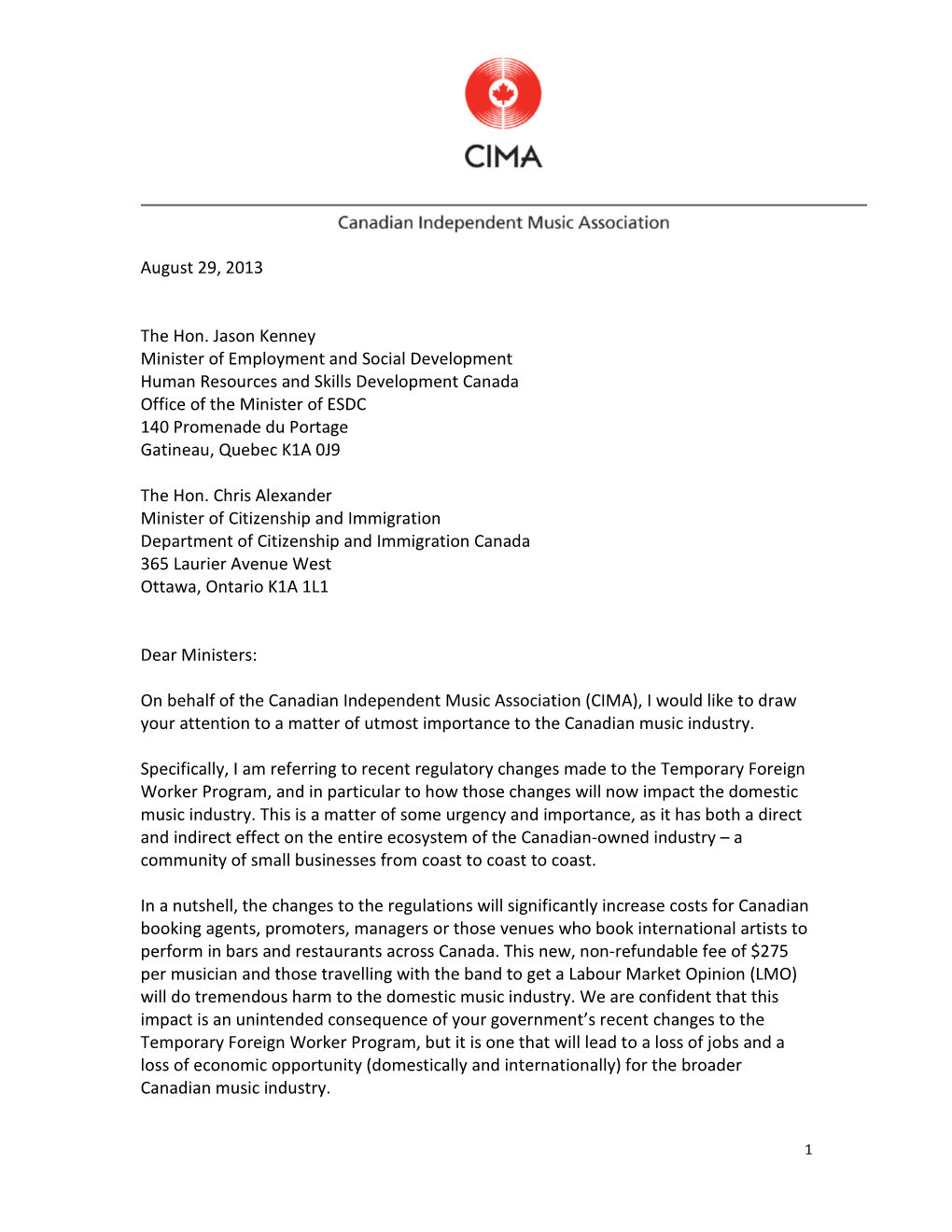 Statement from CIMA on Changes to LMO Process for Temporary