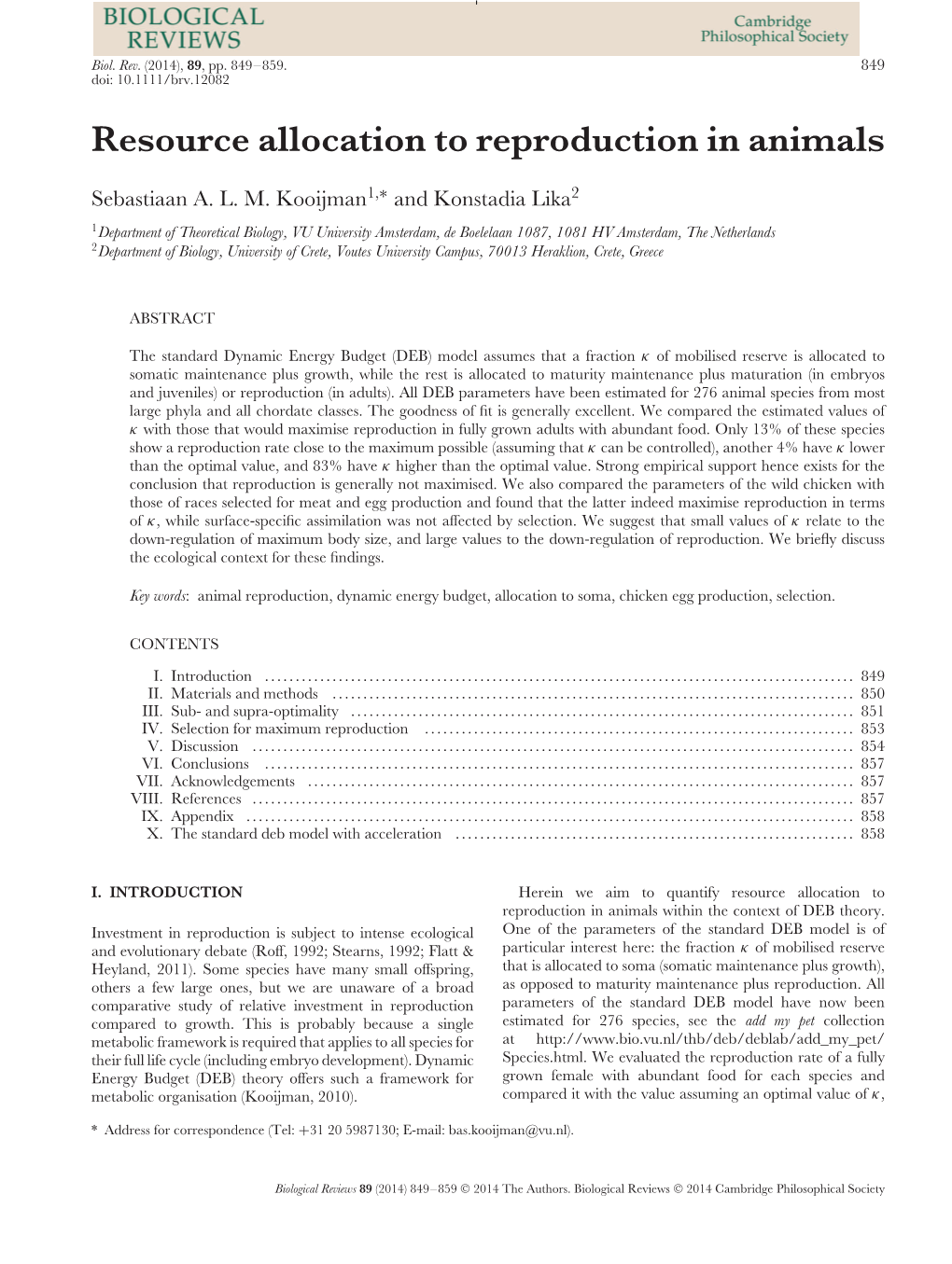 Resource Allocation to Reproduction in Animals