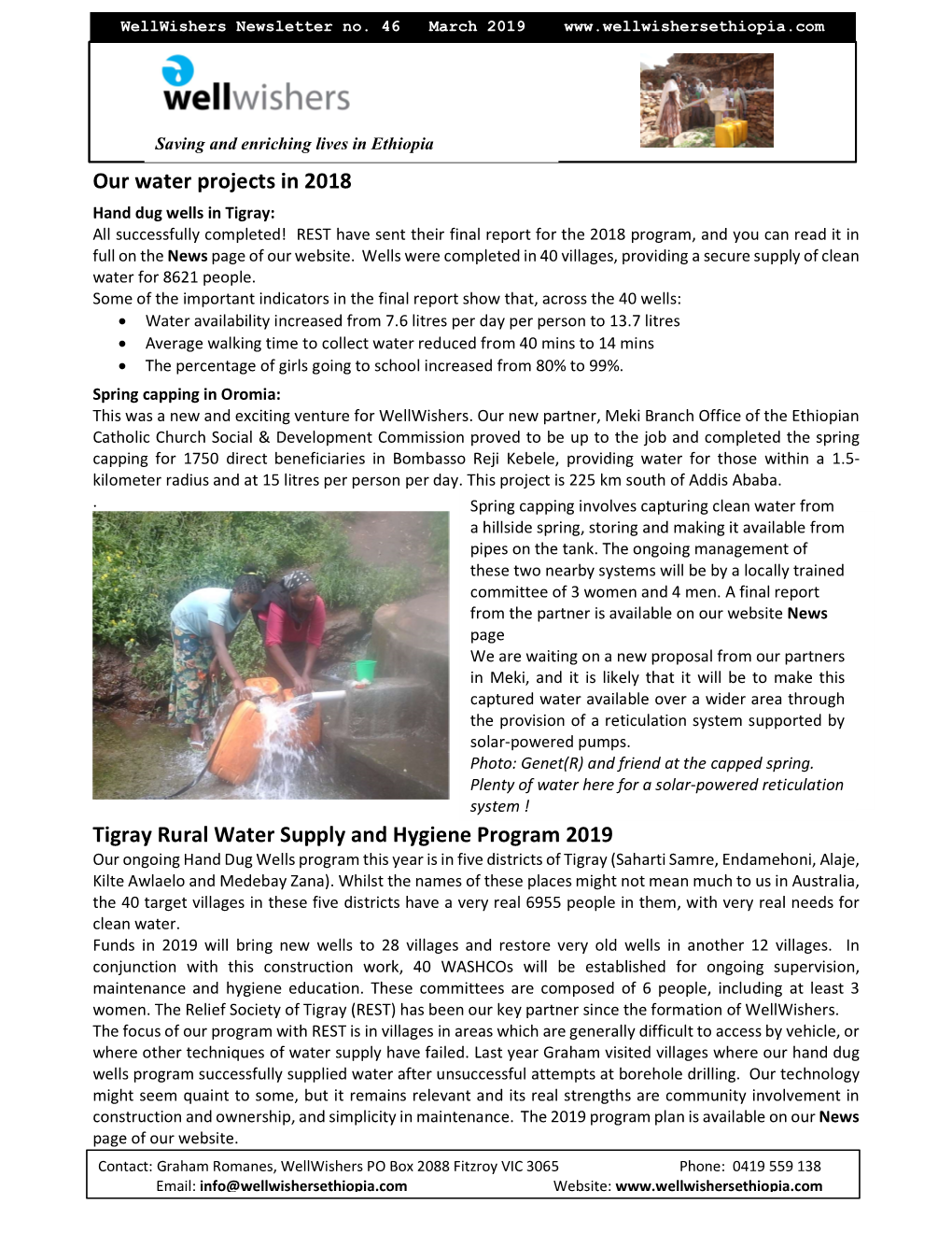 Our Water Projects in 2018 Tigray Rural Water Supply and Hygiene