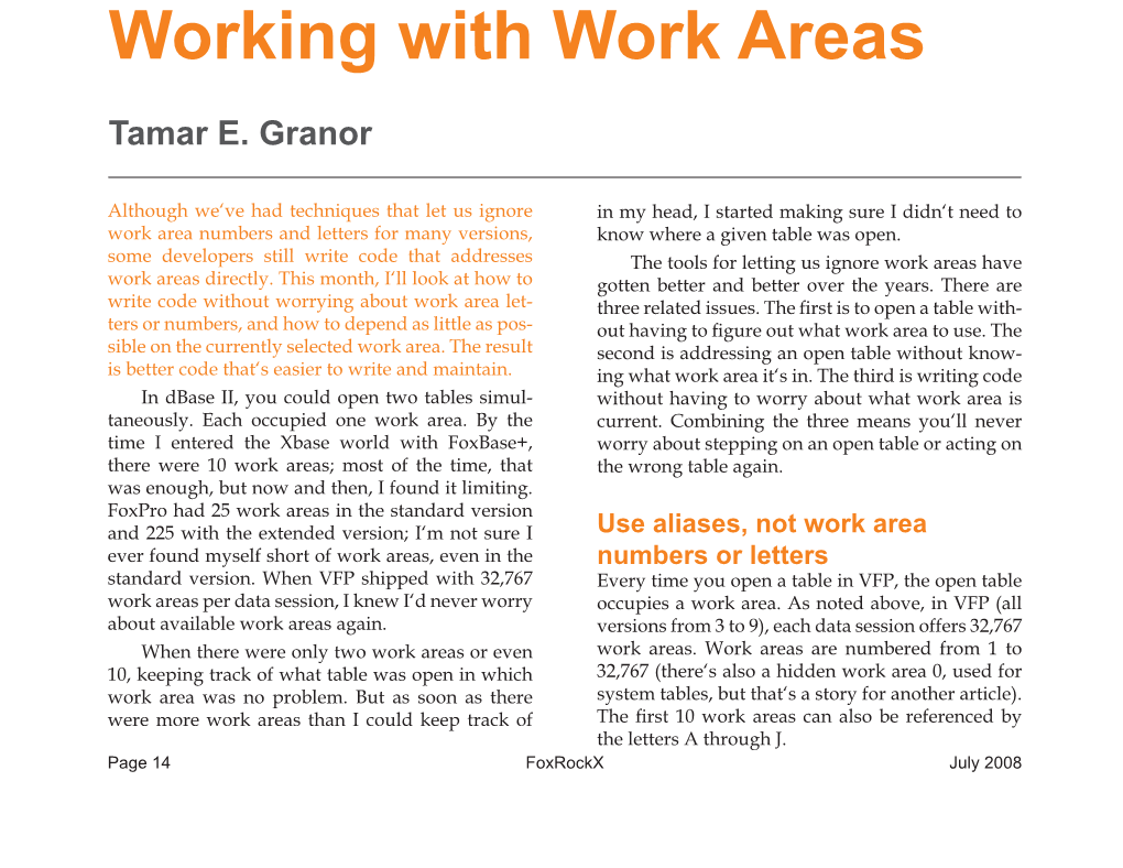 Working with Work Areas