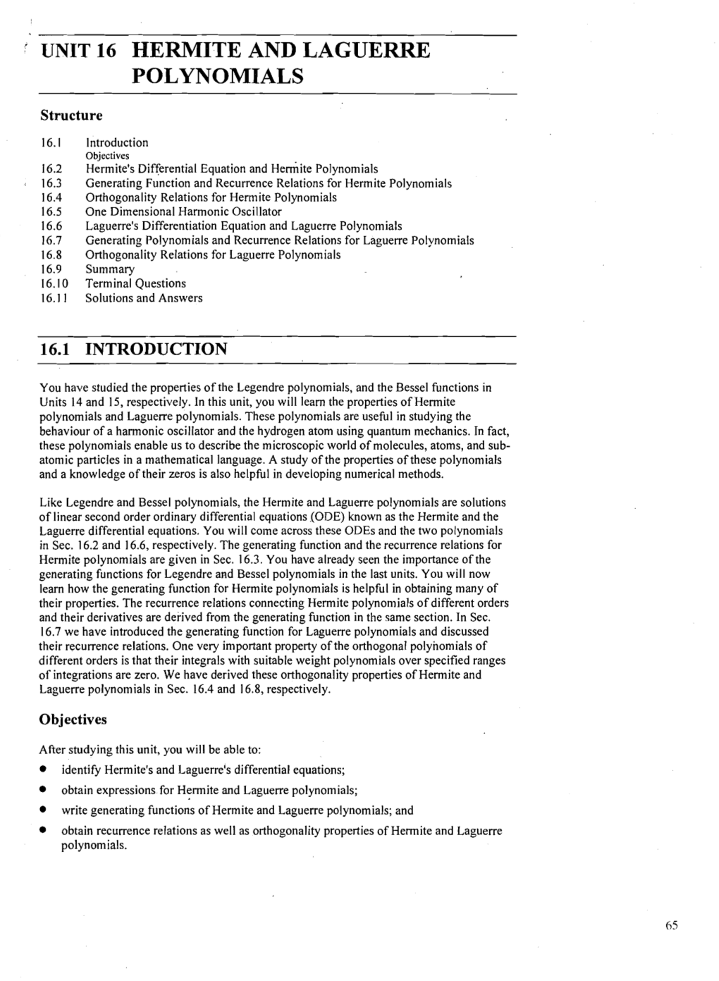 ' Unit 16 Her-Mite and Laguerre Polynomials