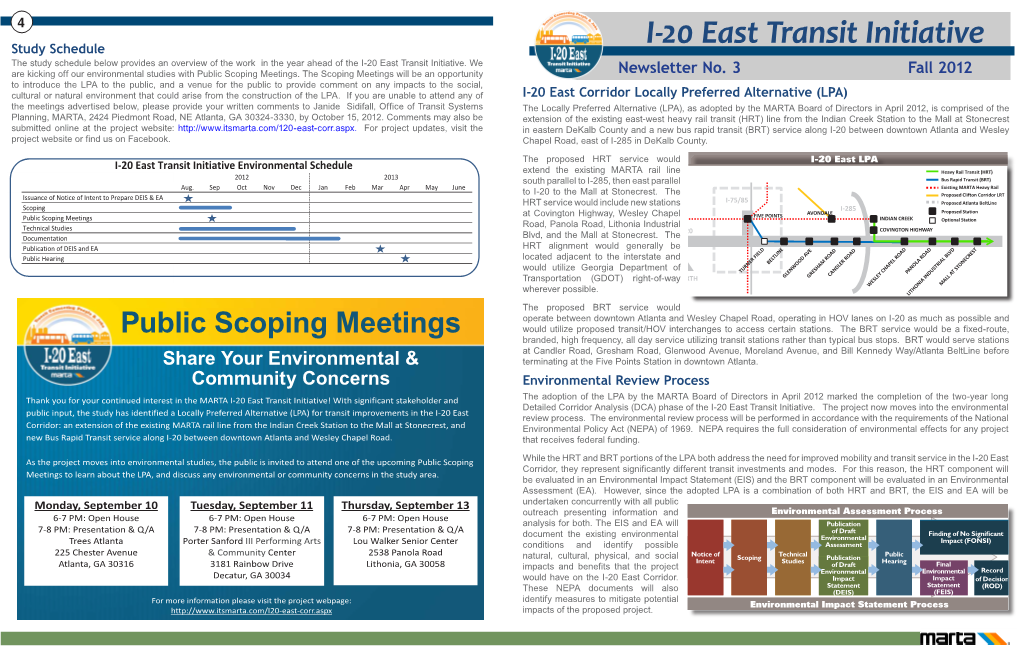 I-20 East Transit Initiative the Study Schedule Below Provides an Overview of the Work in the Year Ahead of the I-20 East Transit Initiative