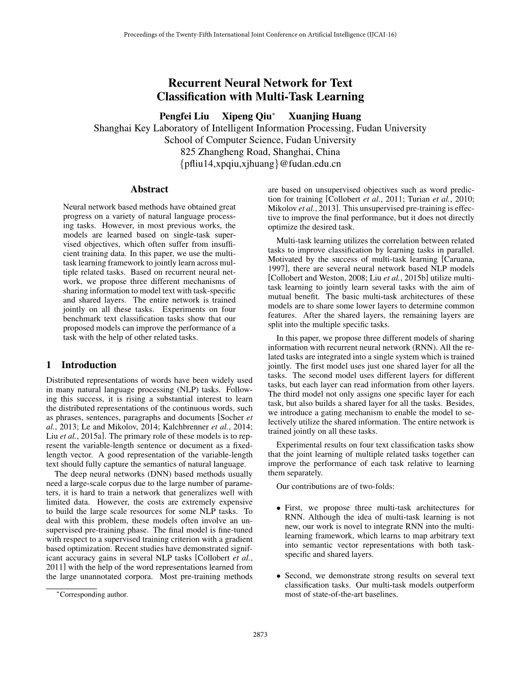 Recurrent Neural Network for Text Classification with Multi-Task