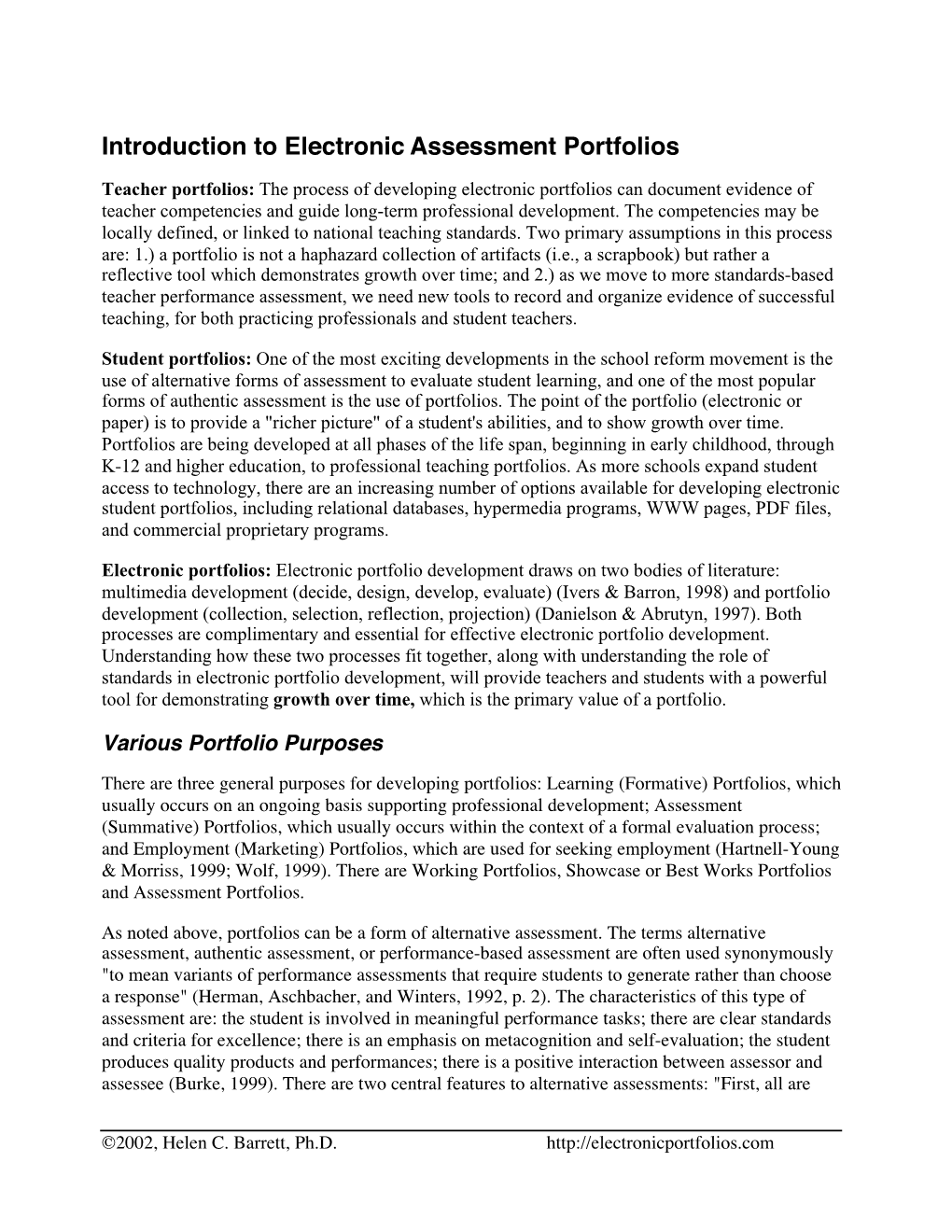 Introduction to Electronic Assessment Portfolios