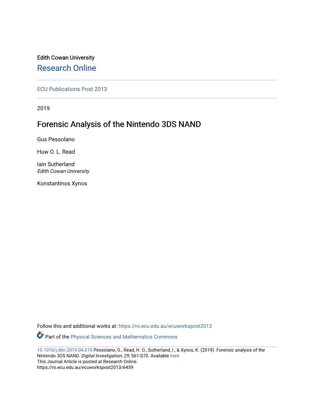 Forensic Analysis of the Nintendo 3DS NAND