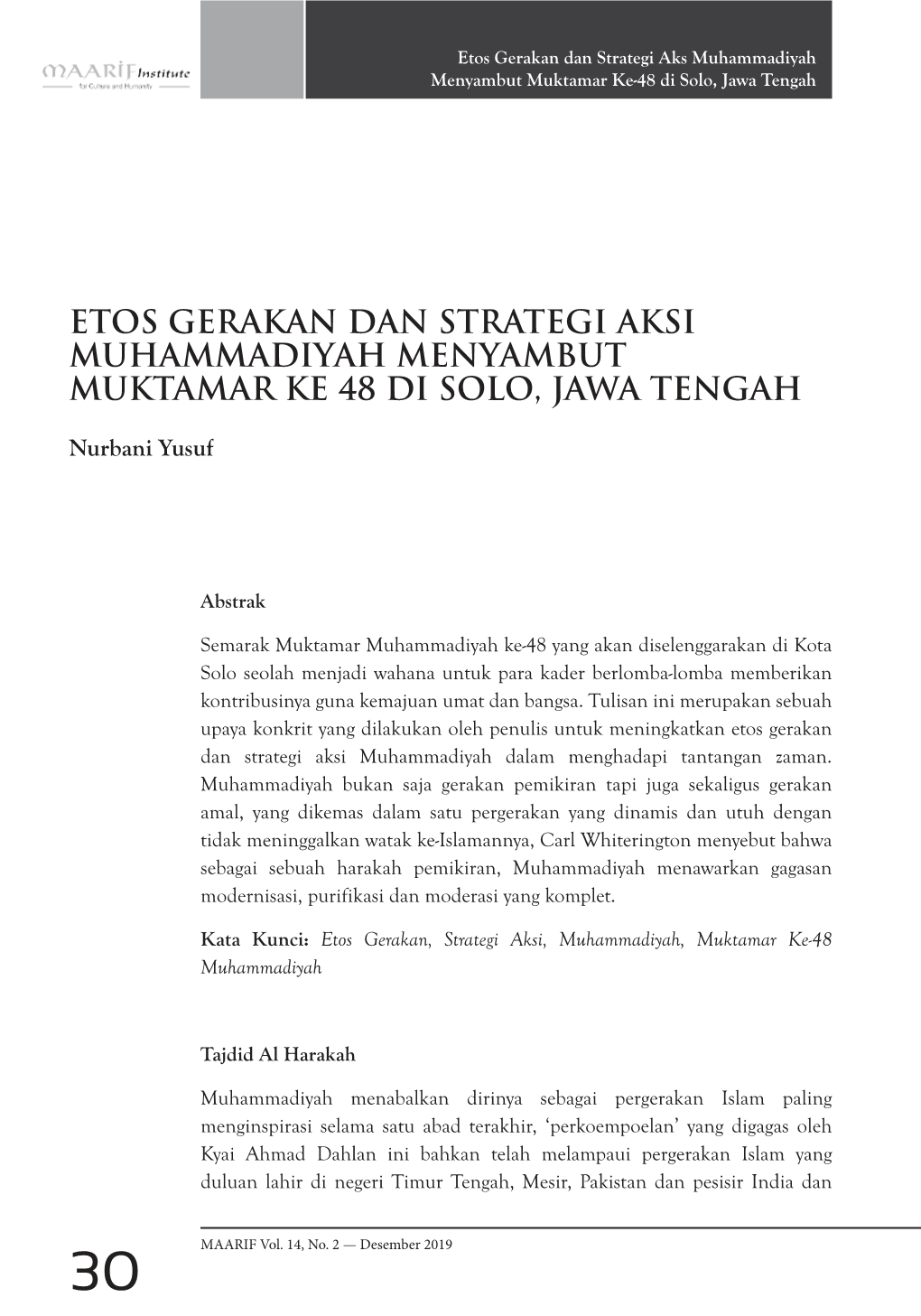 Etos Gerakan Dan Strategi Aksi Muhammadiyah Menyambut Muktamar Ke 48 Di Solo, Jawa Tengah
