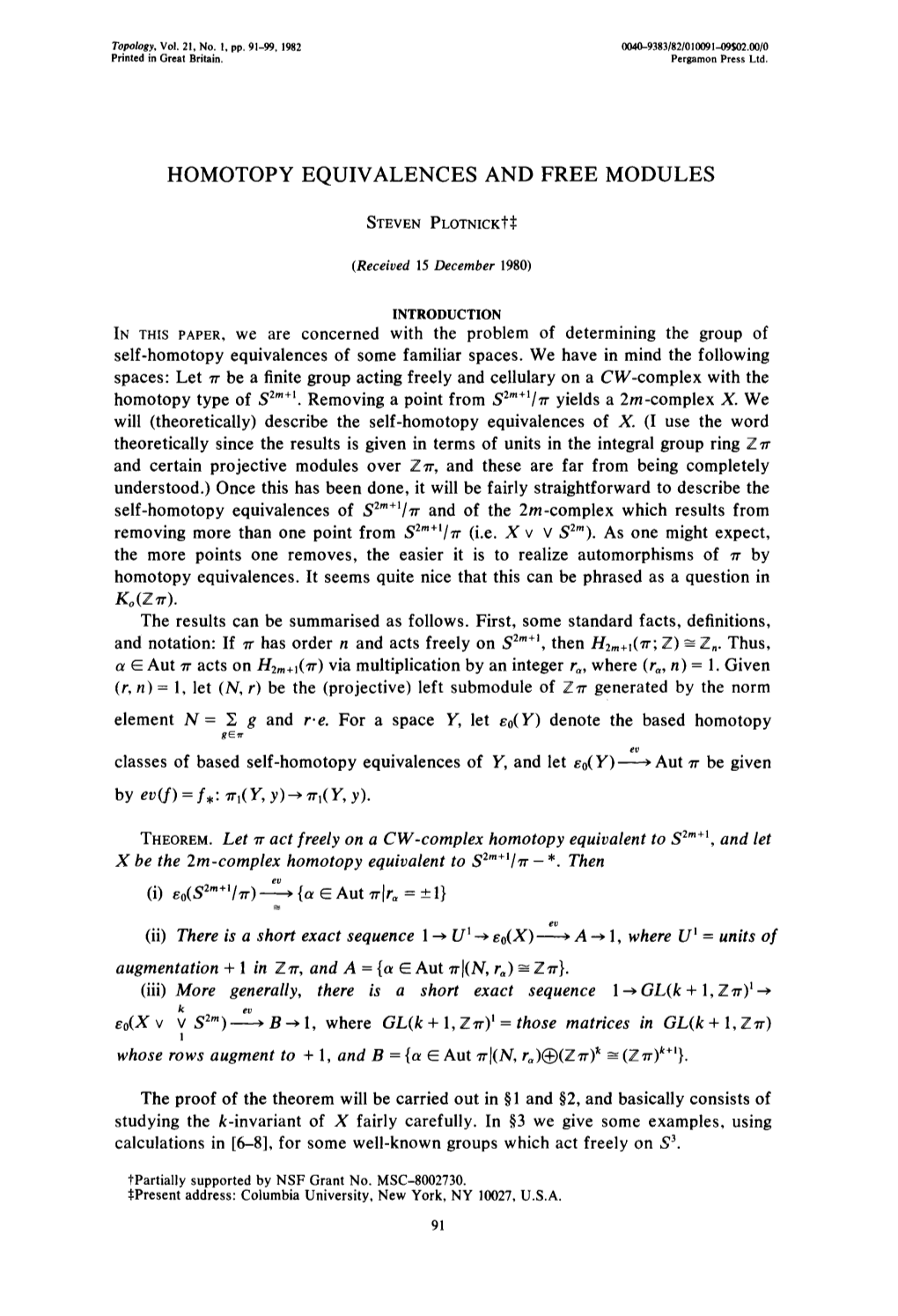 Homotopy Equivalences and Free Modules Steven