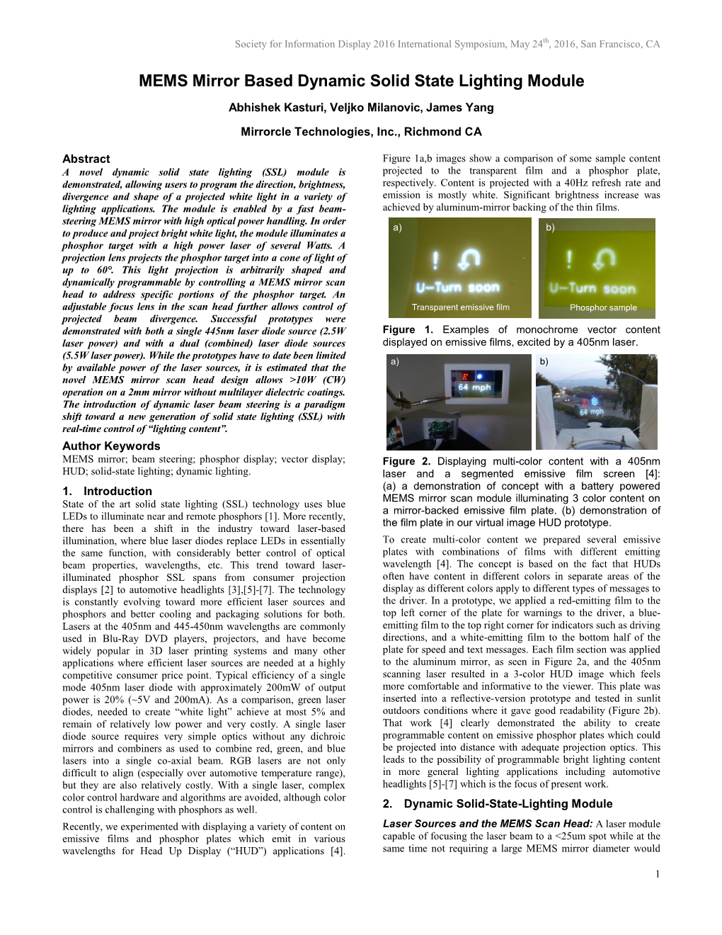 MEMS Mirror Based Dynamic Solid State Lighting Module