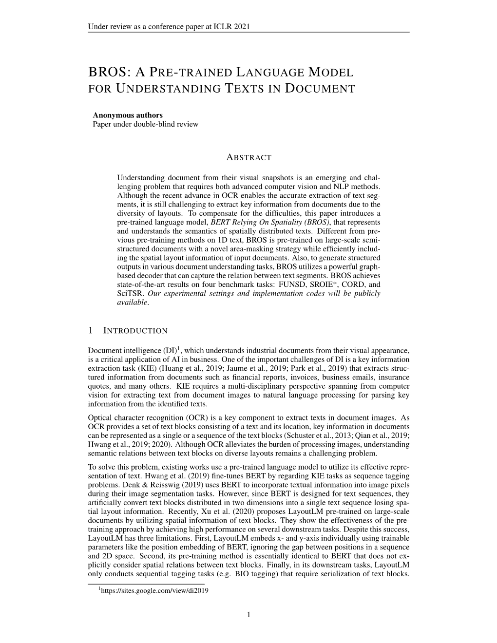 Bros:Apre-Trained Language Model for Understanding Textsin Document
