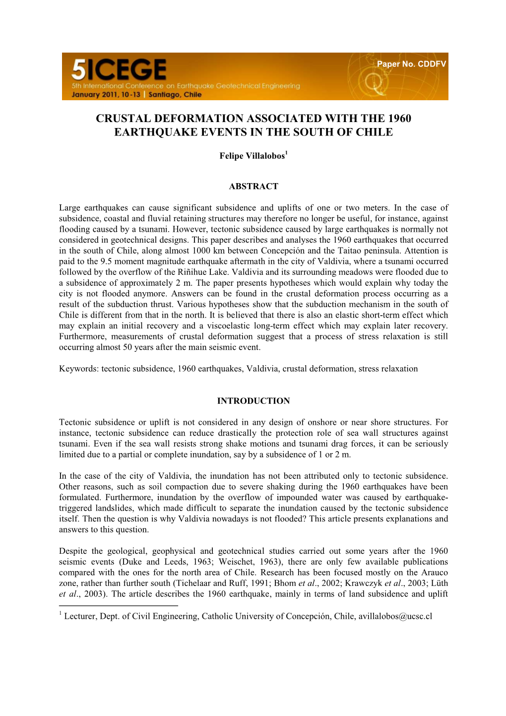 Crustal Deformation Associated with the 1960 Earthquake Events in the South of Chile