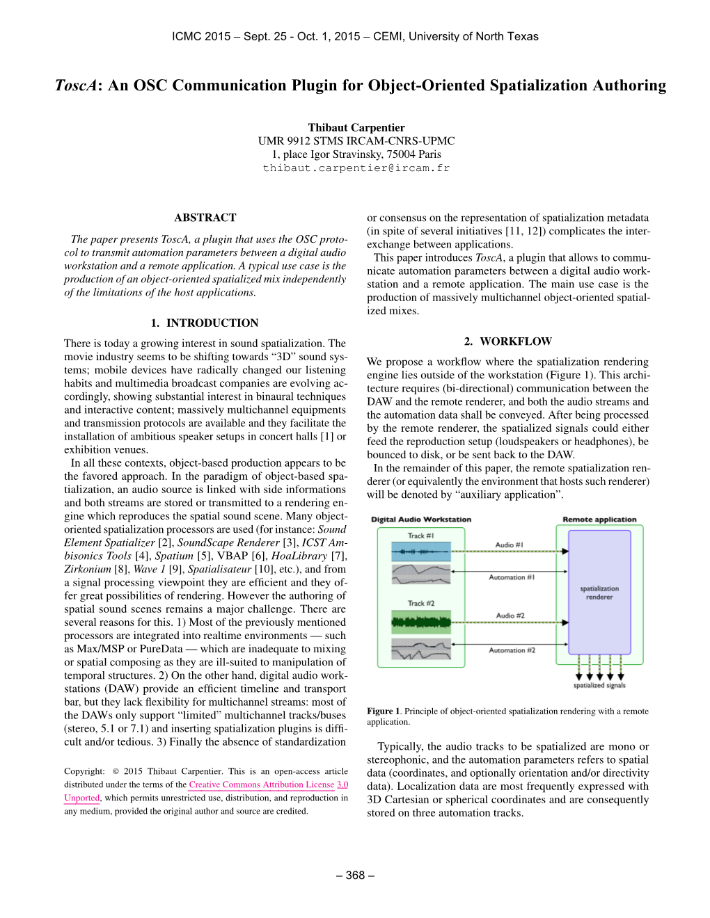 Tosca: an OSC Communication Plugin for Object-Oriented Spatialization Authoring