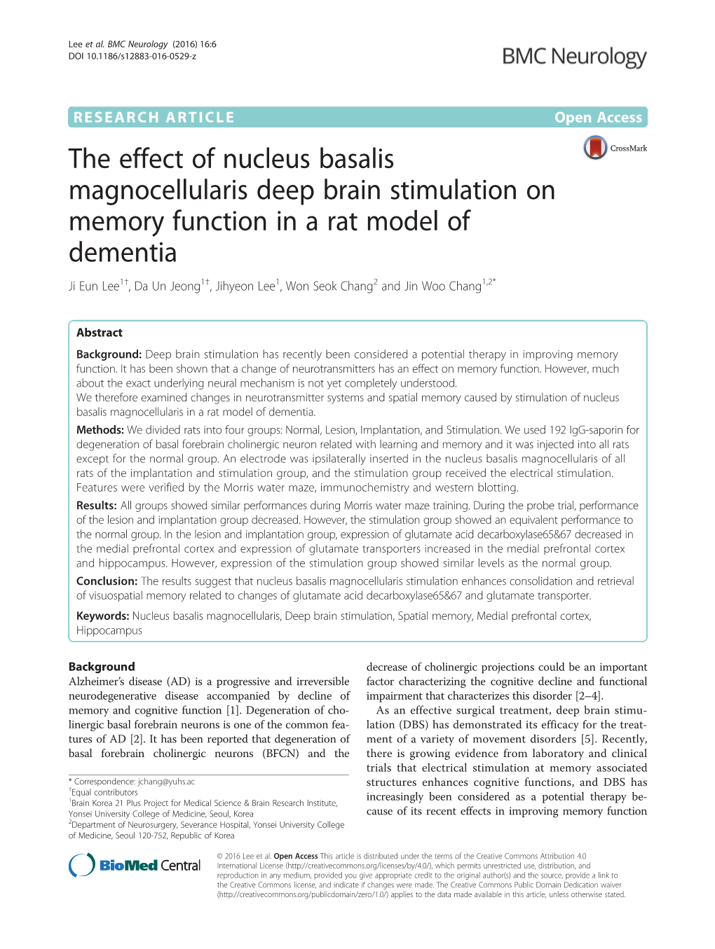 The Effect of Nucleus Basalis Magnocellularis Deep Brain