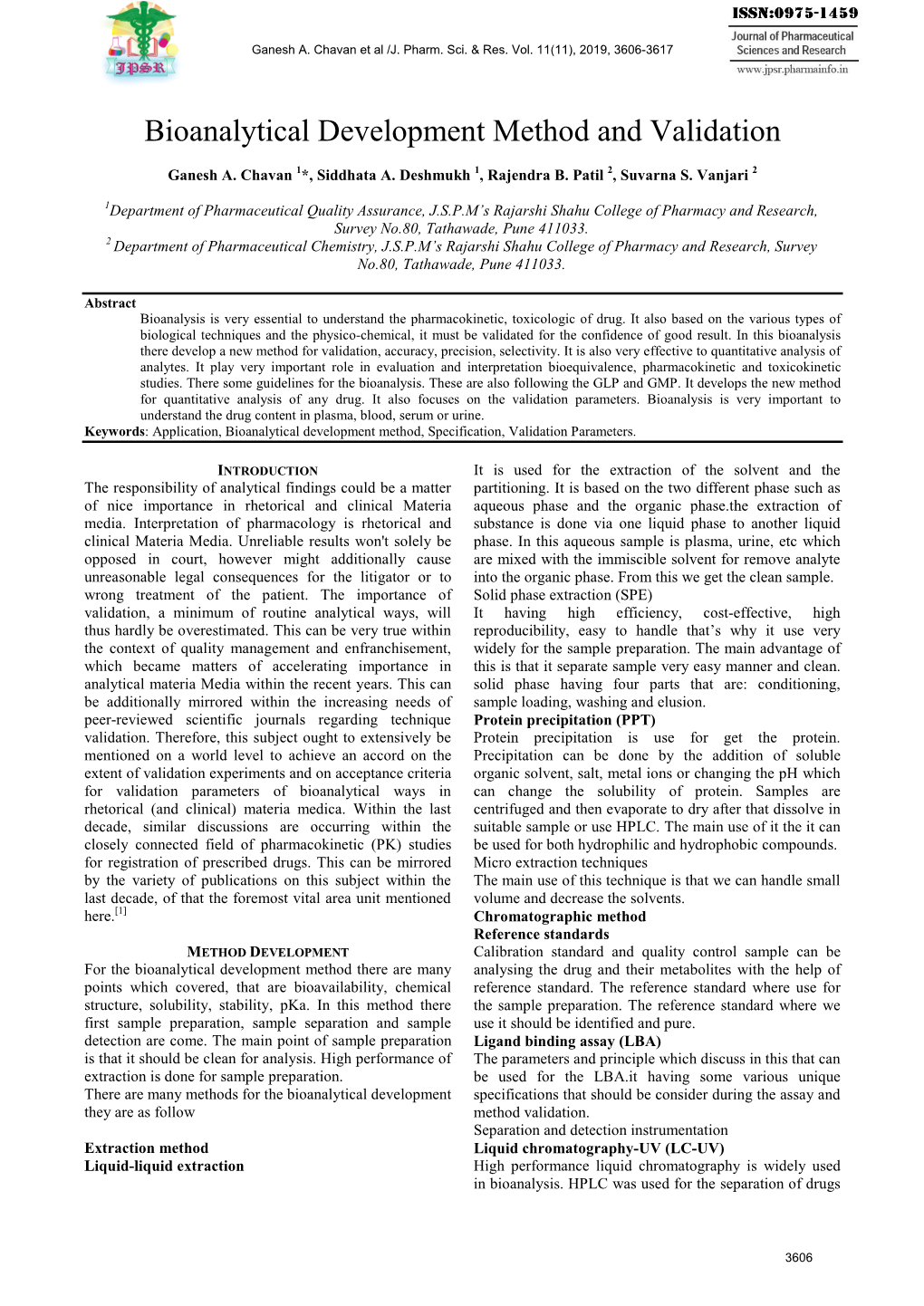 Bioanalytical Development Method and Validation