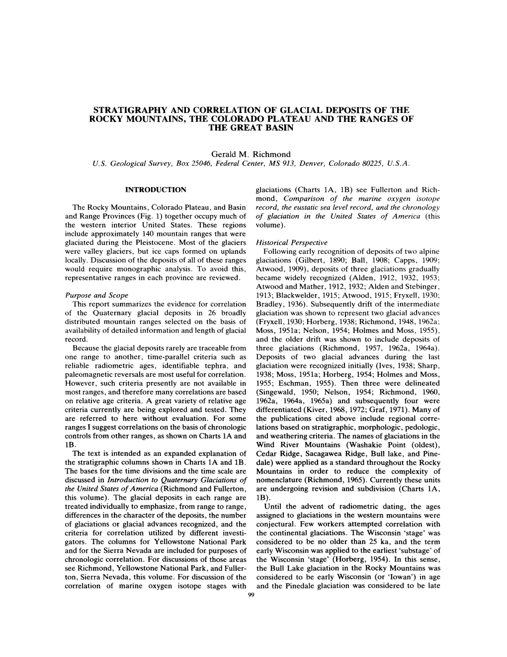 Stratigraphy and Correlation of Glacial Deposits of the Rocky Mountains, the Colorado Plateau and the Ranges of the Great Basin