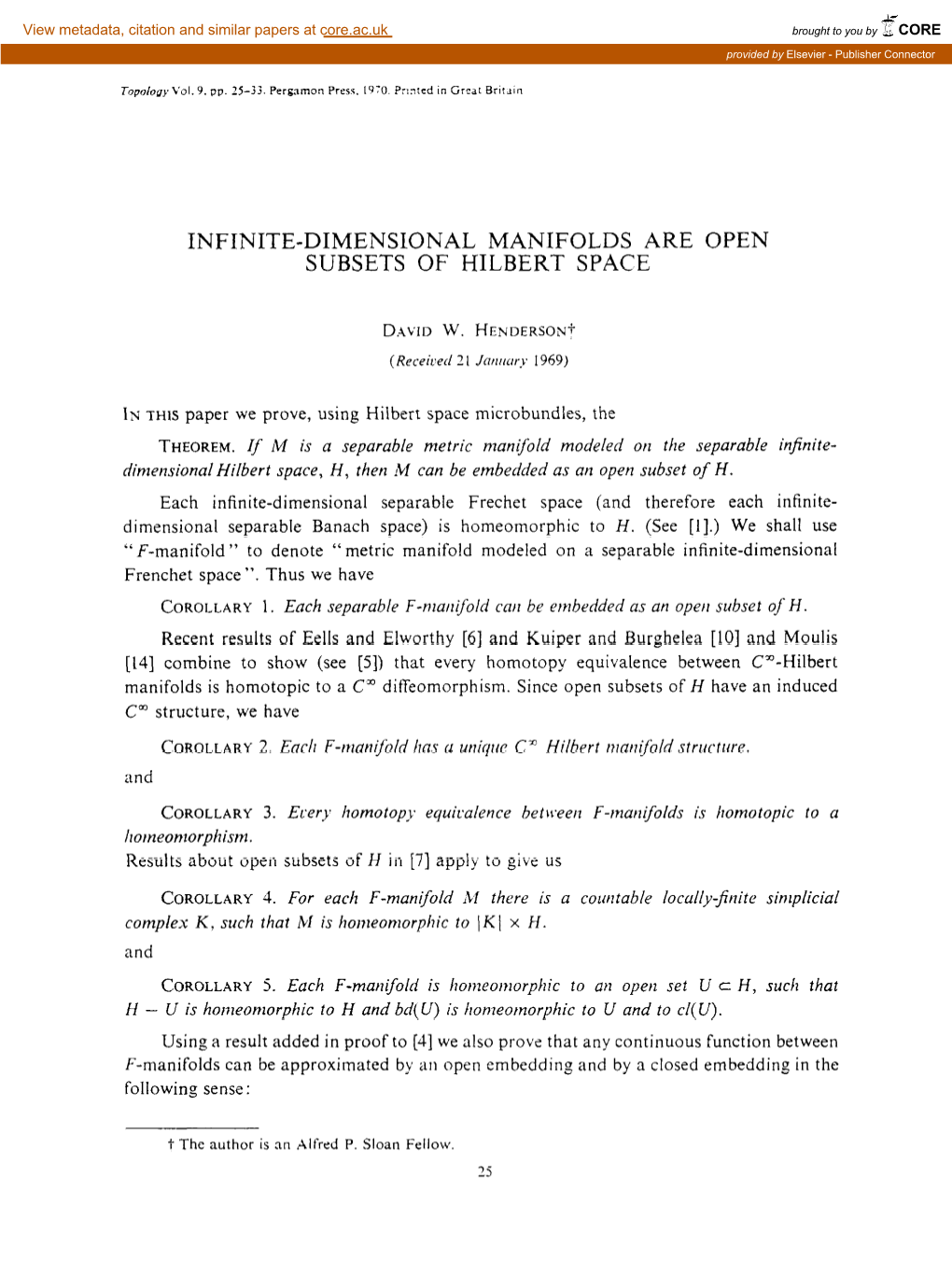 Infinite-Dimensional Manifolds Are Open Subsets of Hilbert Space