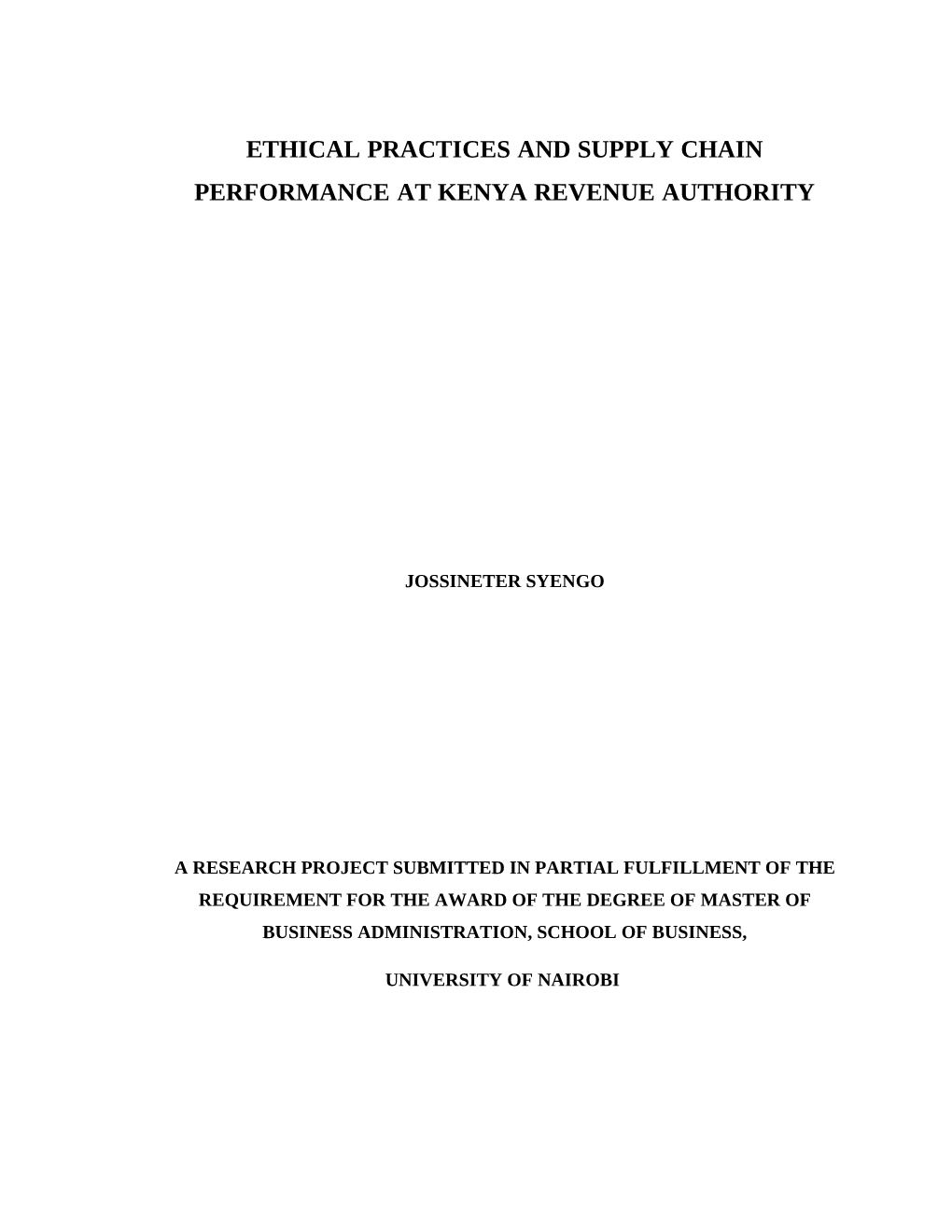 Ethical Practices and Supply Chain Performance at Kenya Revenue Authority