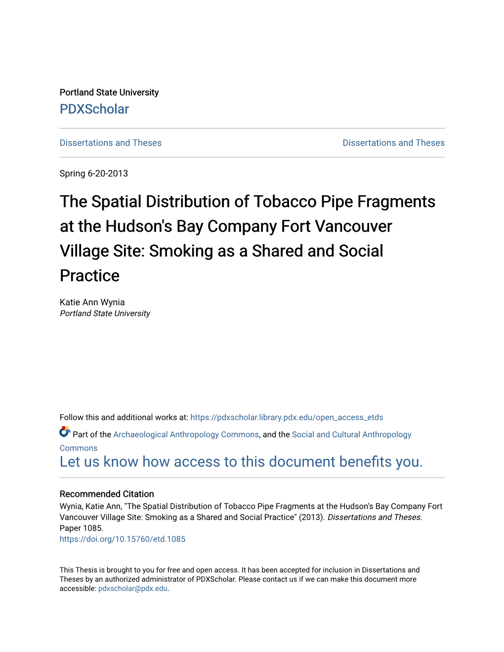 The Spatial Distribution of Tobacco Pipe Fragments at the Hudson's Bay Company Fort Vancouver Village Site: Smoking As a Shared and Social Practice