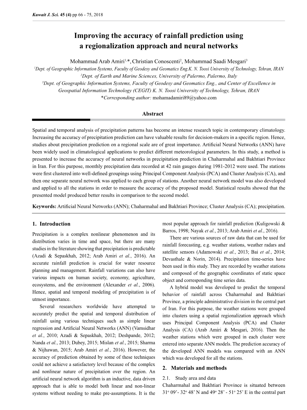 Improving the Accuracy of Rainfall Prediction Using a Regionalization Approach and Neural Networks