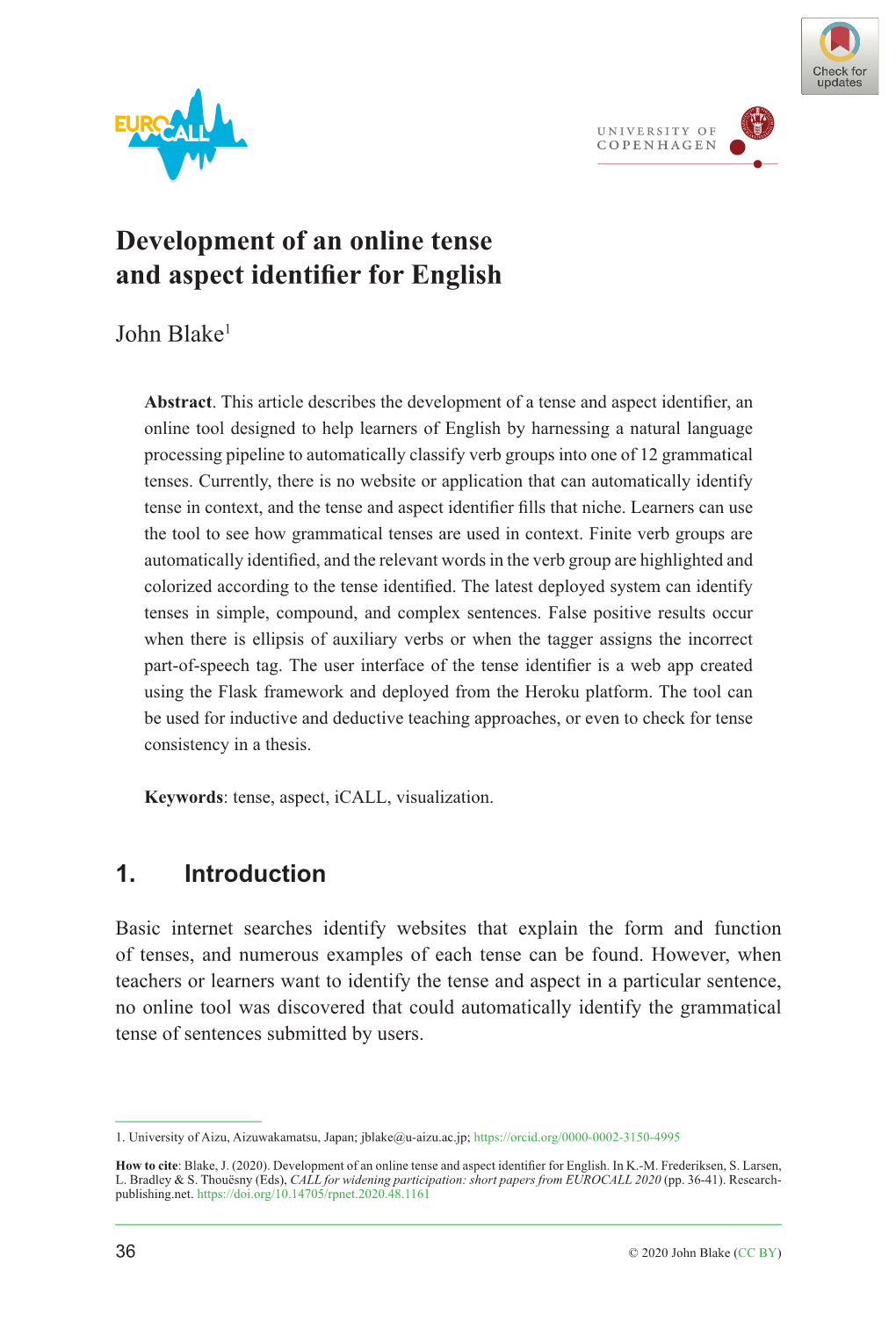 Development of an Online Tense and Aspect Identifier for English