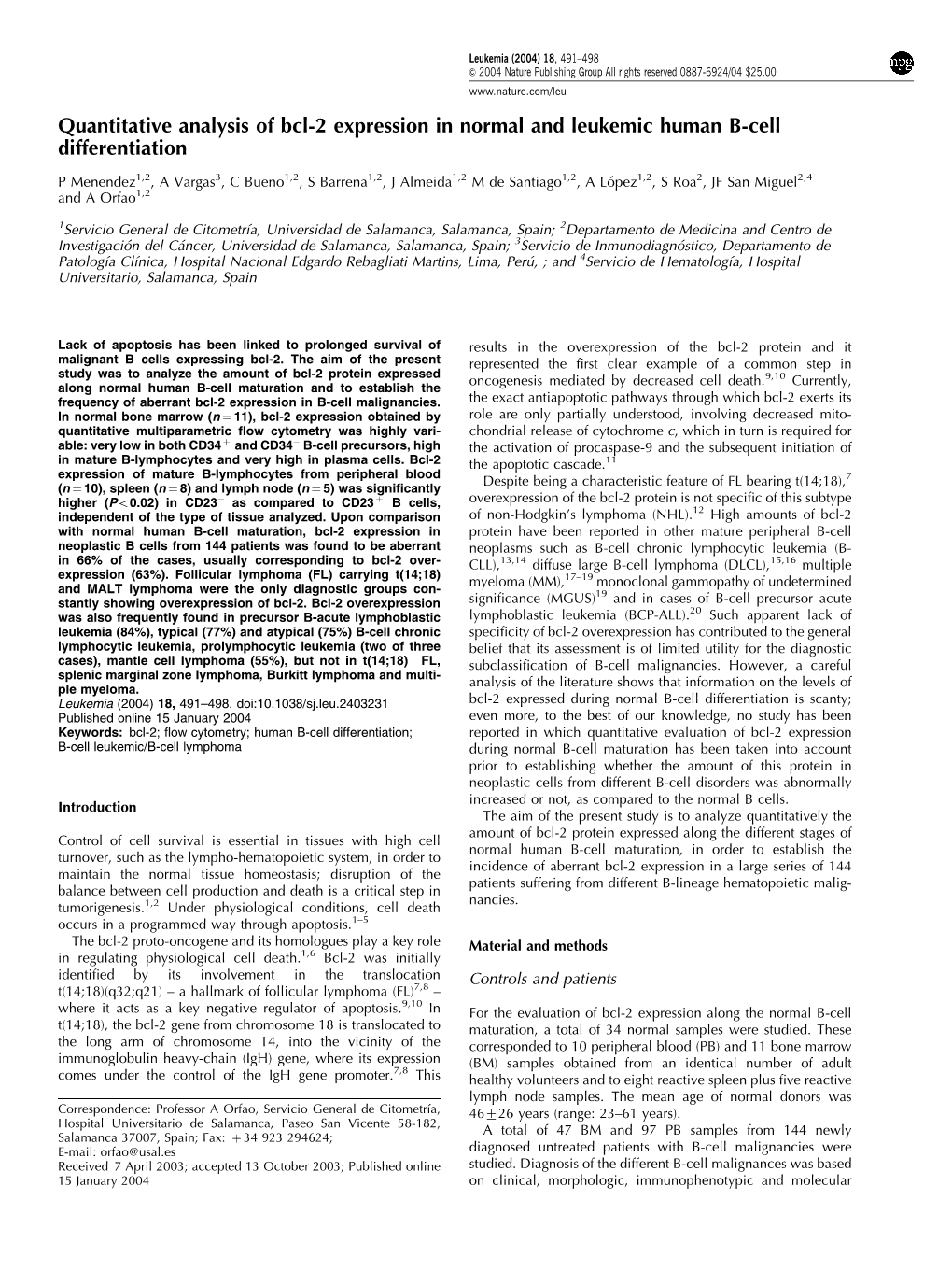 Quantitative Analysis of Bcl-2 Expression in Normal and Leukemic Human B-Cell Differentiation