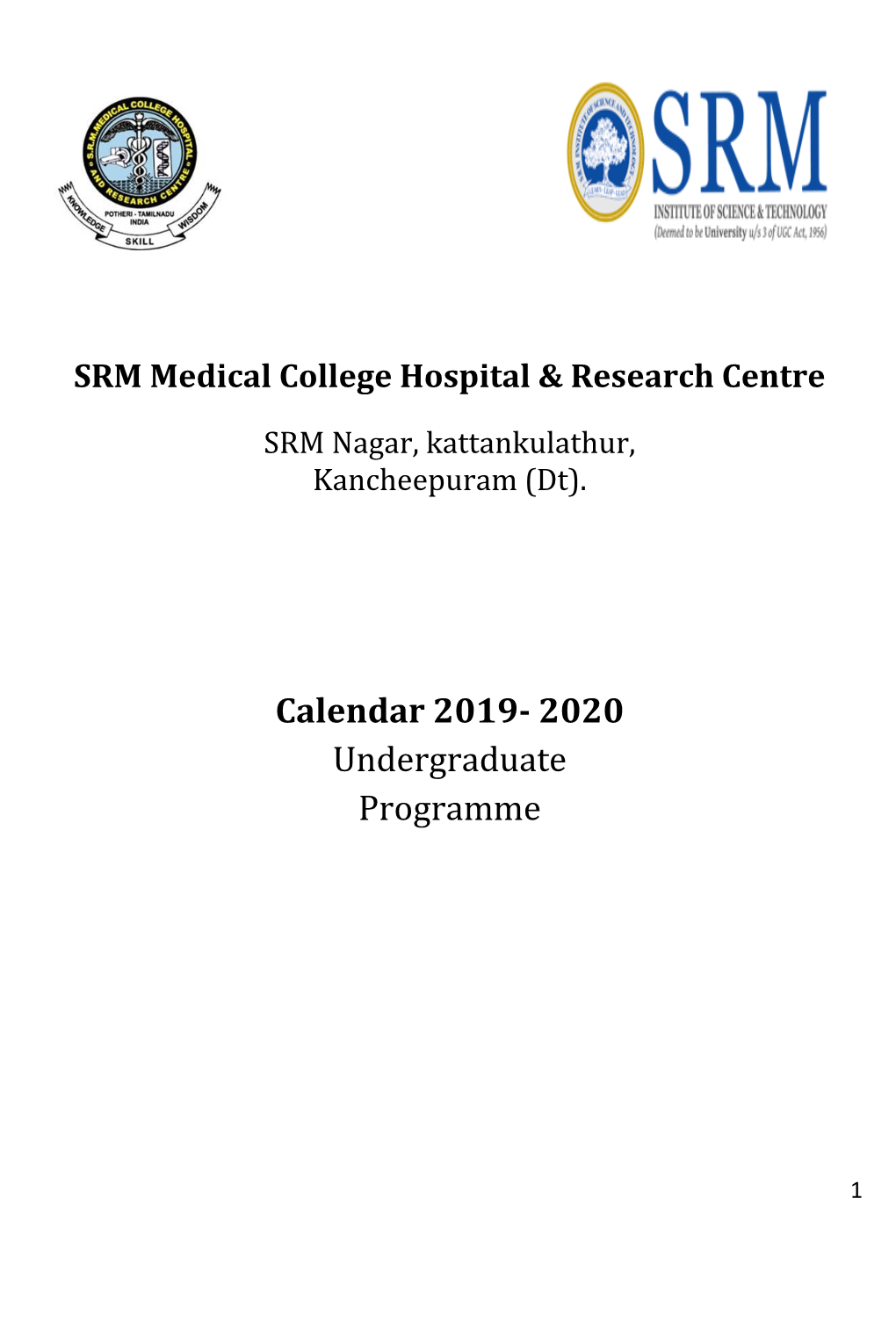 Calendar 2019- 2020 Undergraduate Programme