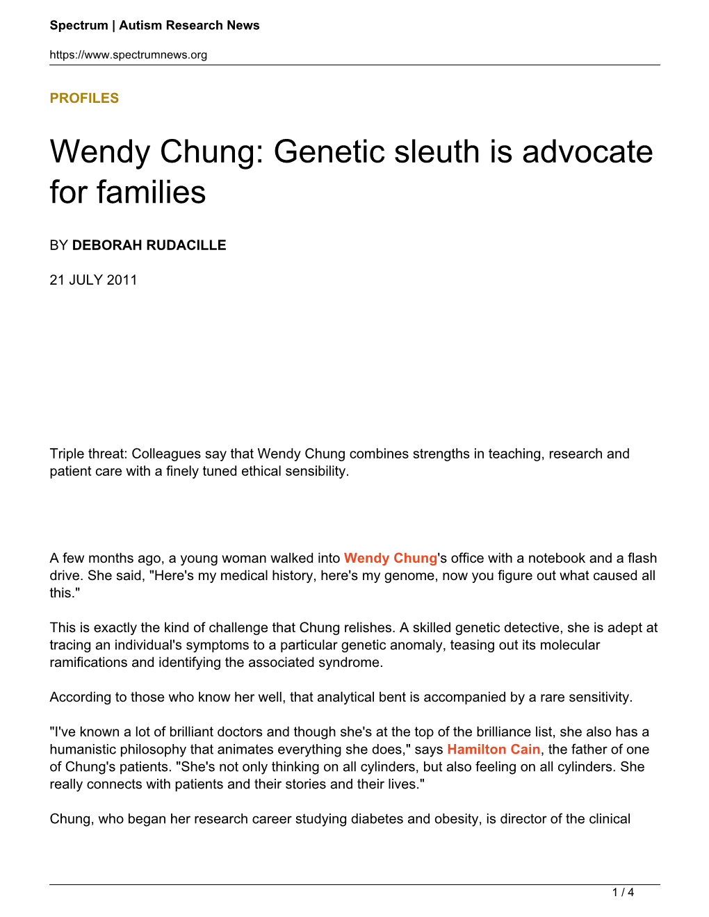 Wendy Chung: Genetic Sleuth Is Advocate for Families