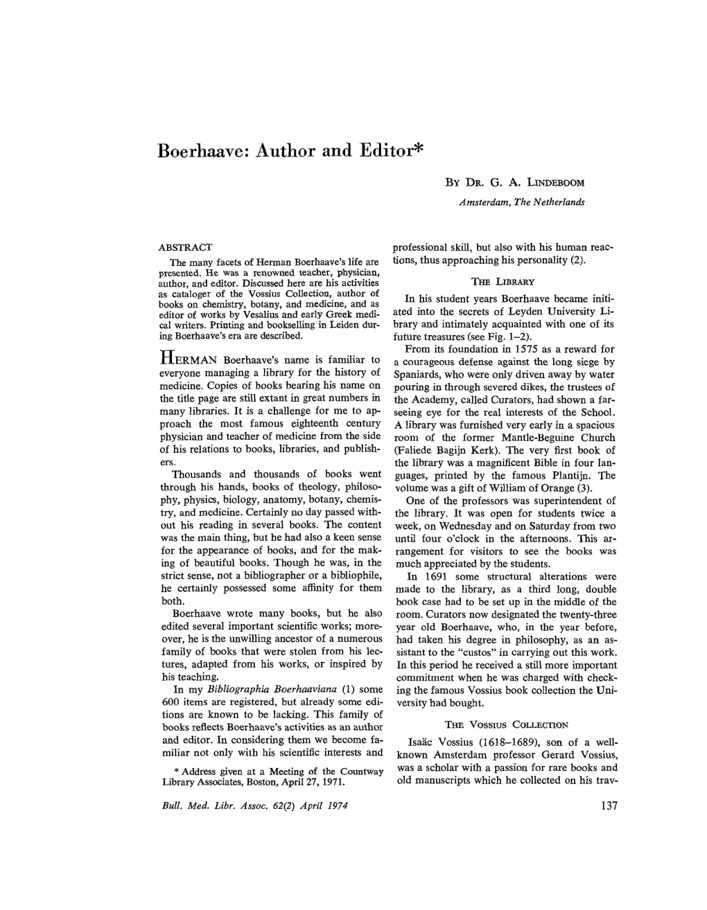 Boerhaave: Author and Editor*