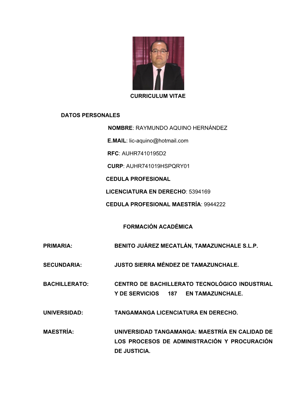 Raymundo Aquino Hernández E.Mail