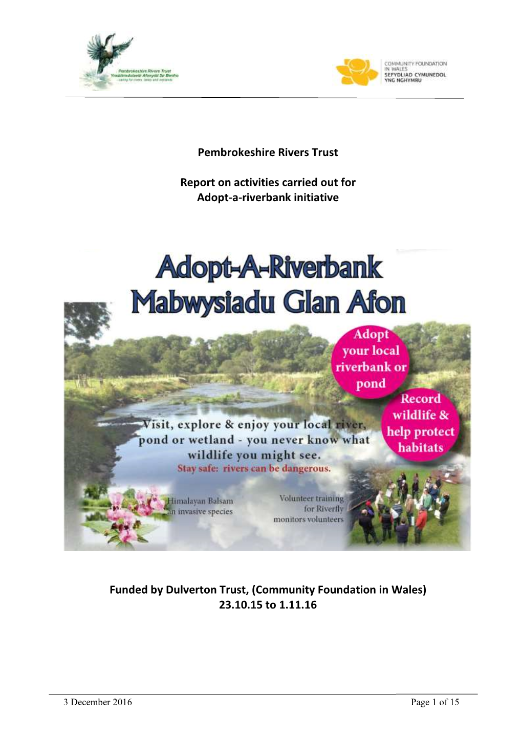 Pembrokeshire Rivers Trust Report on Activities