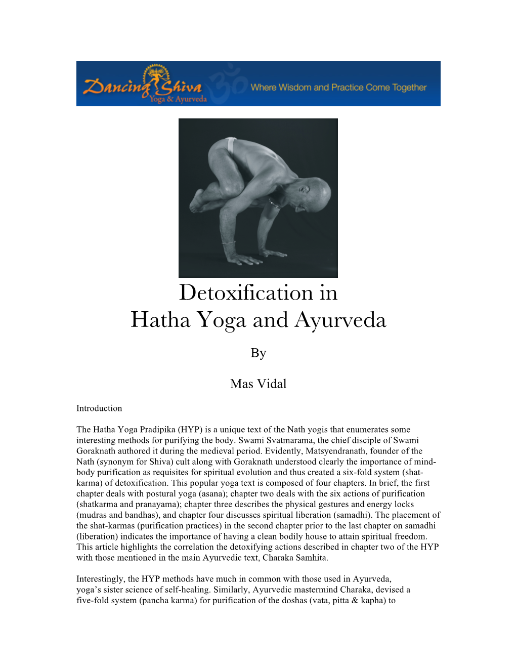 Detoxification and Traditional Hatha Yoga(New)