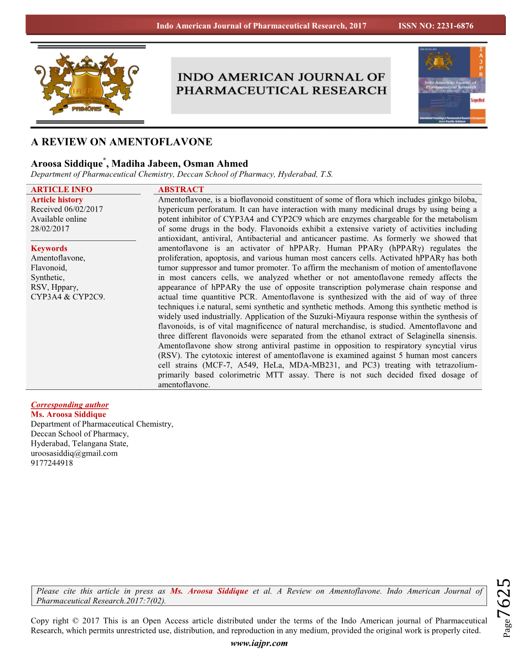 A Review on Amentoflavone