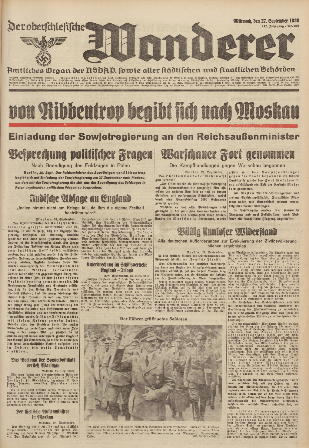 Der Oberschlesische Wanderer, 1939, Jg. 112, Nr