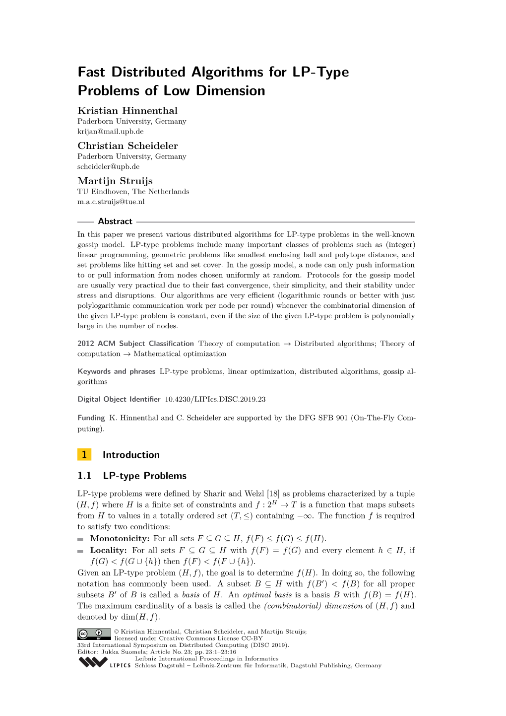 Fast Distributed Algorithms for LP-Type Problems of Low Dimension