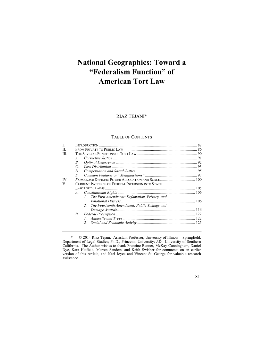 Toward "Federalism Function" of American Tort