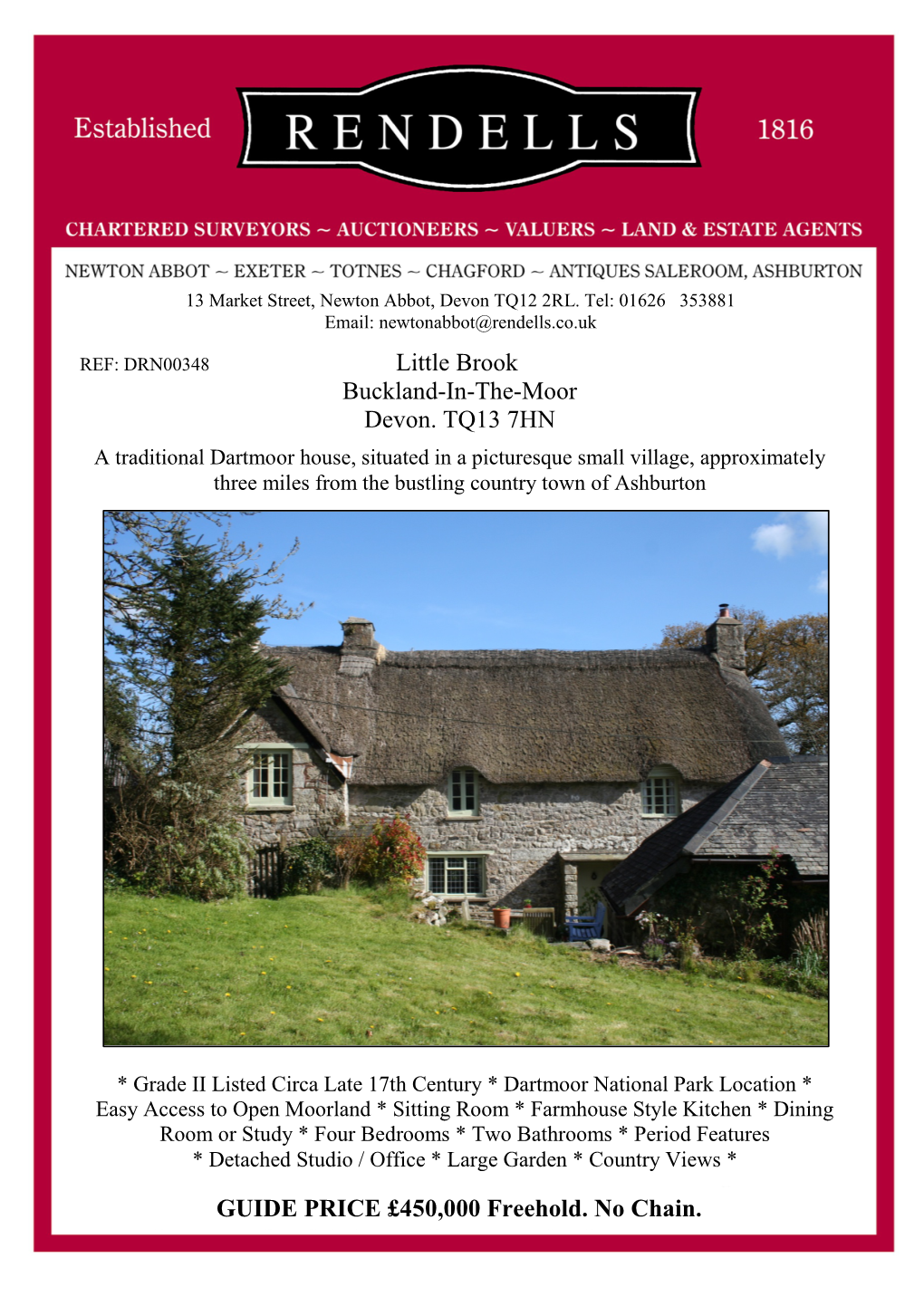 Little Brook Buckland-In-The-Moor Devon. TQ13 7HN GUIDE PRICE