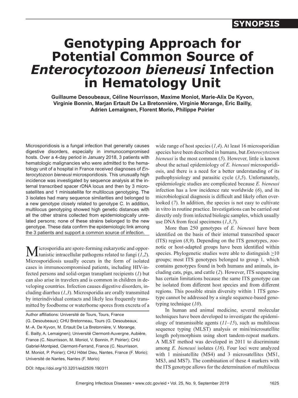 Genotyping Approach for Potential Common Source of Enterocytozoon