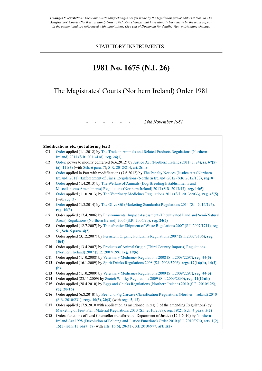 The Magistrates' Courts (Northern Ireland) Order 1981