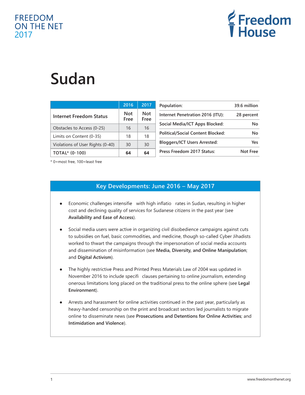 Sudan: Freedom on the Net 2017