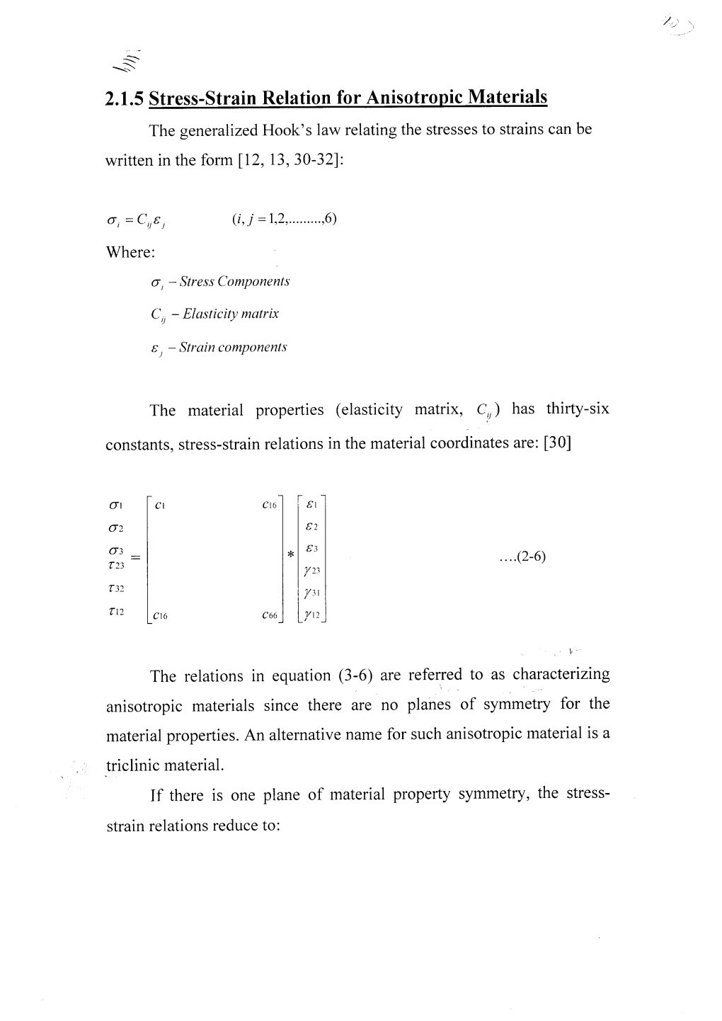 2.1.5 Stress-Strain Relation for Anisotropic Materials