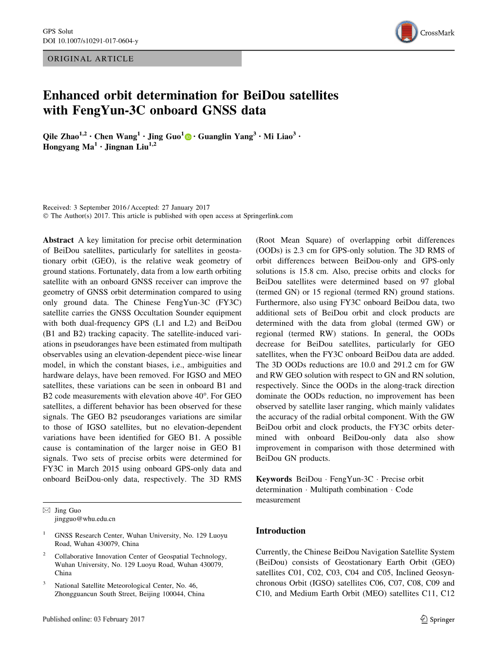 Enhanced Orbit Determination for Beidou Satellites with Fengyun-3C Onboard GNSS Data