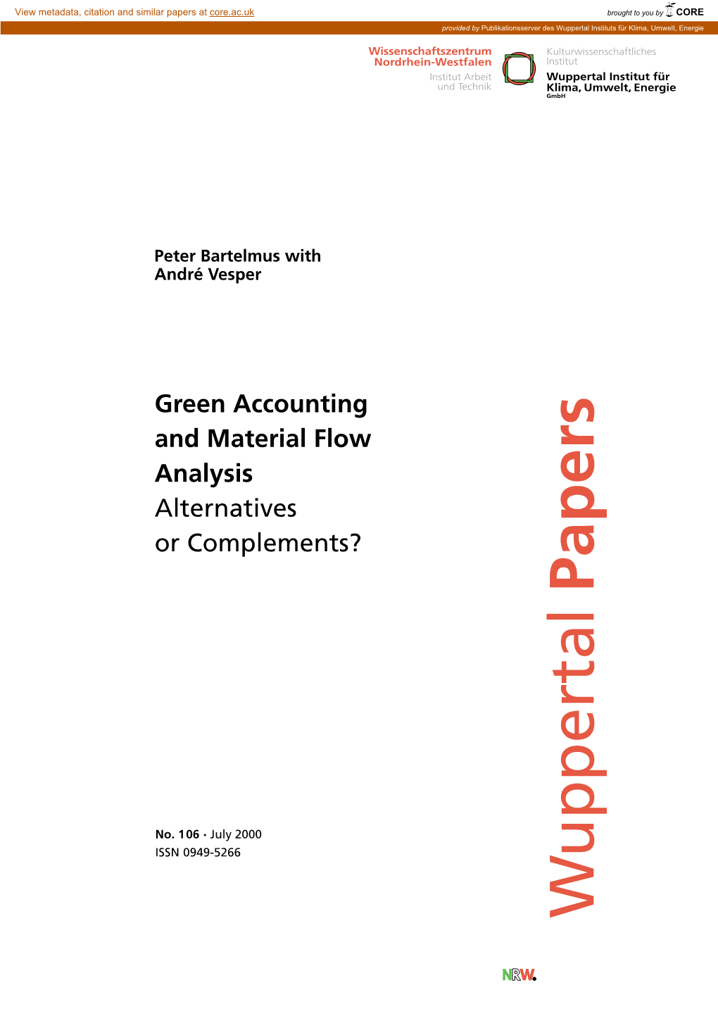 Green Accounting and Material Flow Analysis: Alternatives Or