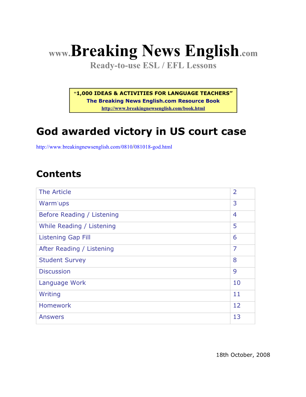 ESL Lesson: God Awarded Victory in US Court Case