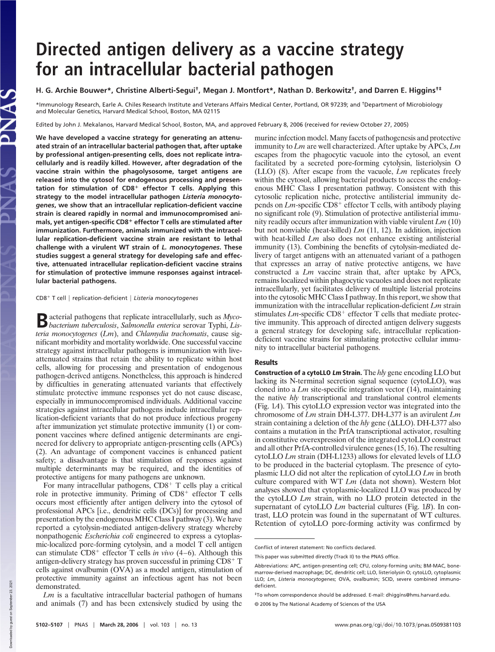 Directed Antigen Delivery As a Vaccine Strategy for an Intracellular Bacterial Pathogen