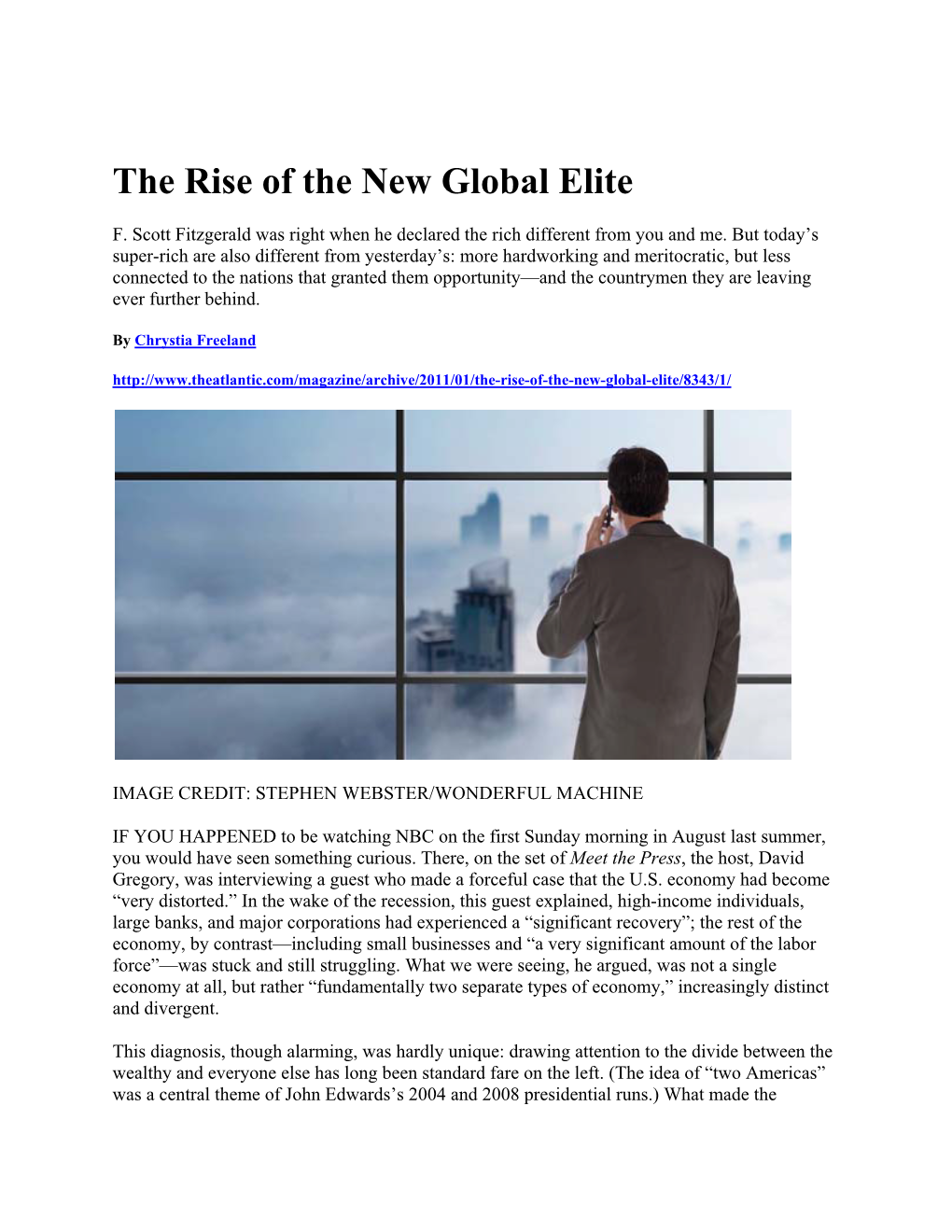 The Rise of the New Global Elite