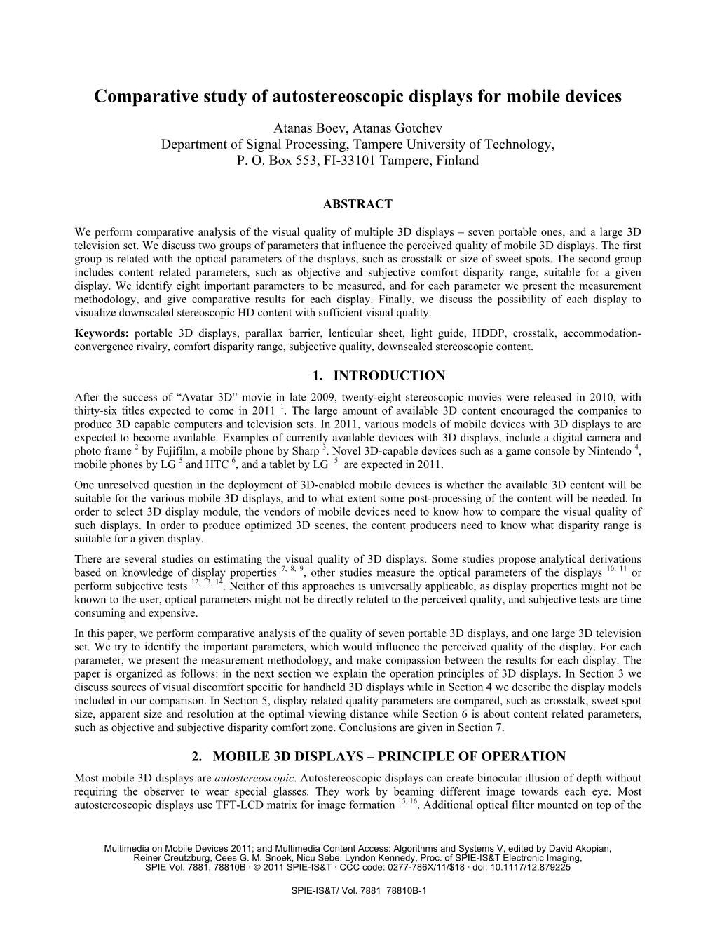 Comparative Study of Autostereoscopic Displays for Mobile Devices