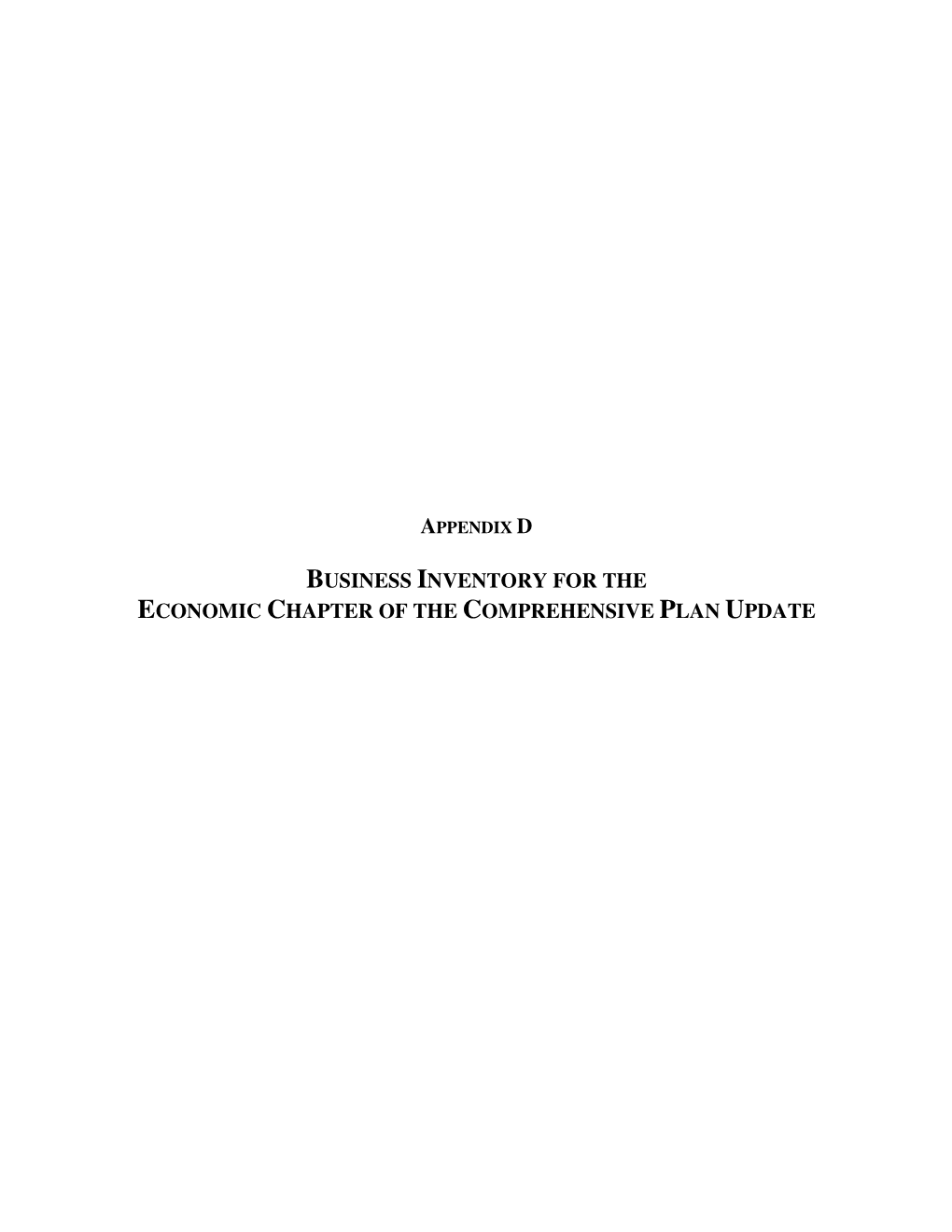 Business Inventory for the Economic Chapter of the Comprehensive Plan Update