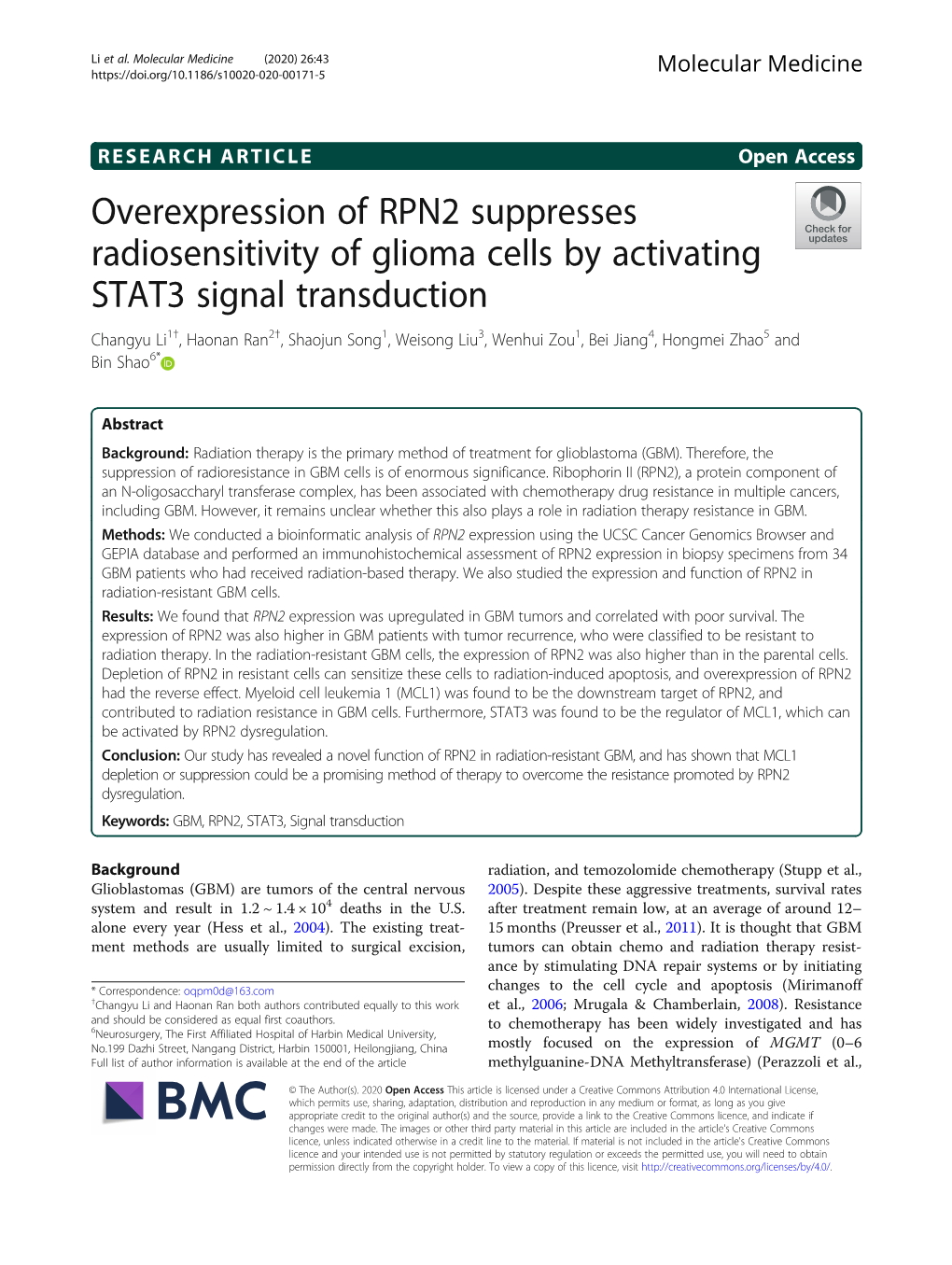 Overexpression of RPN2 Suppresses Radiosensitivity of Glioma Cells By