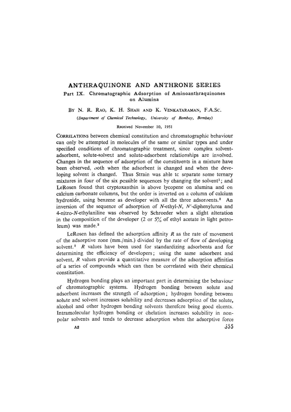 ANTHRAQUINONE and ANTHRONE SERIES Part IX